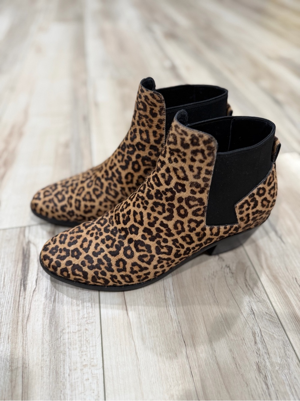 Cole Haan Leopard Print Chelsea Booties in Tan and Black